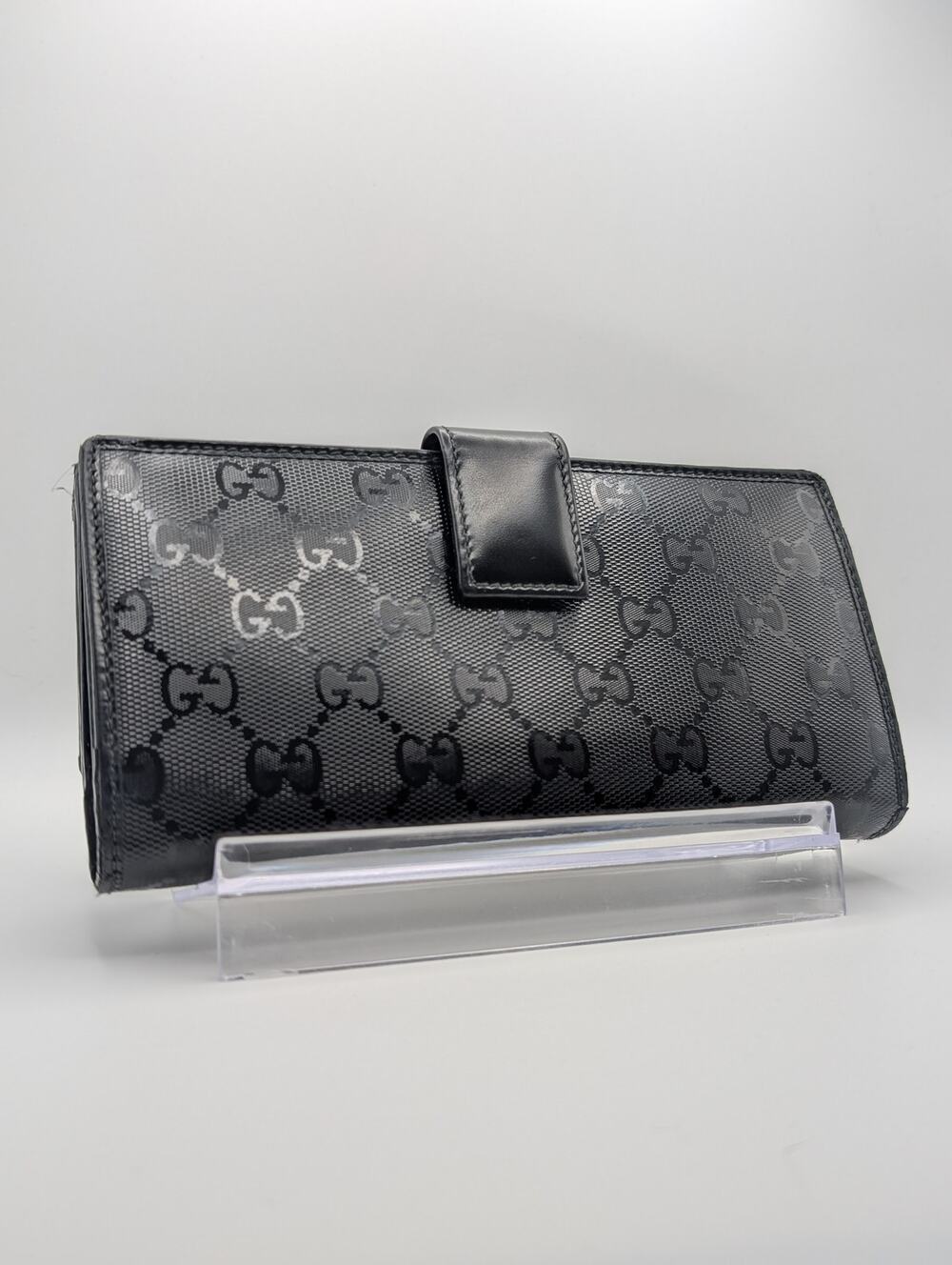 Auth Gucci Implement Black Canvas & Leather Wallet Full Inclusion w/ Box
